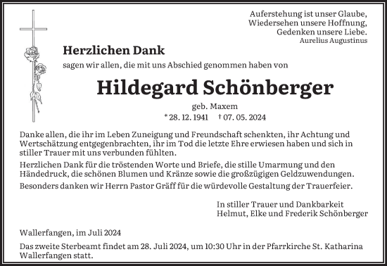 Traueranzeige von Hildegard Schönberger von saarbruecker_zeitung