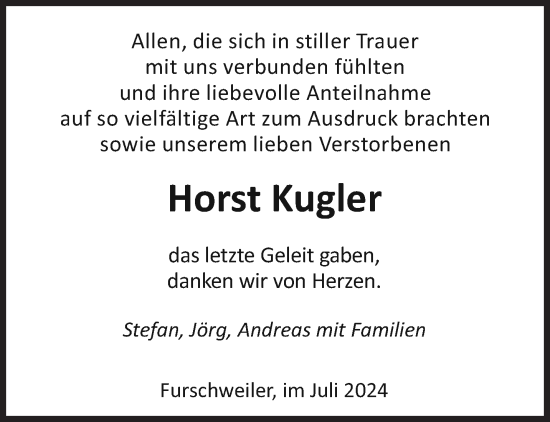 Traueranzeige von Horst Kugler von saarbruecker_zeitung