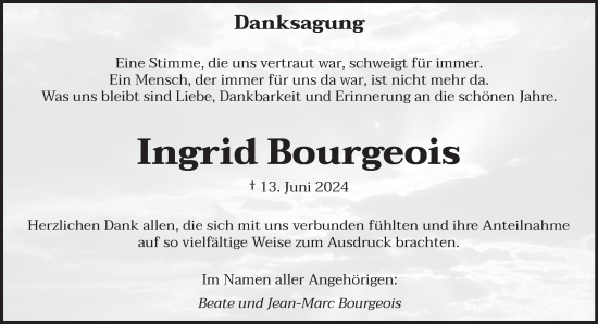 Traueranzeige von Ingrid Bourgeois von saarbruecker_zeitung