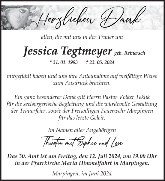 Traueranzeige von Jesscia Tegtmeyer von saarbruecker_zeitung