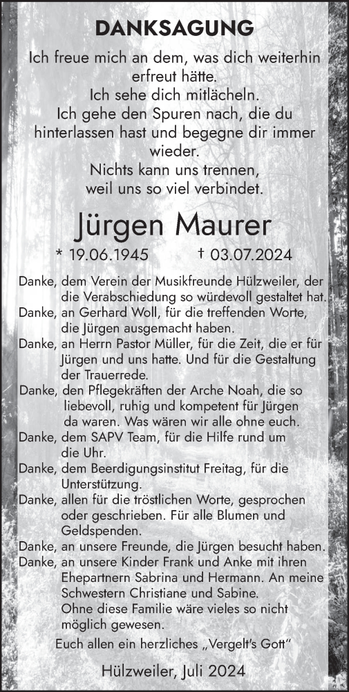 Traueranzeige von Jürgen Maurer von saarbruecker_zeitung