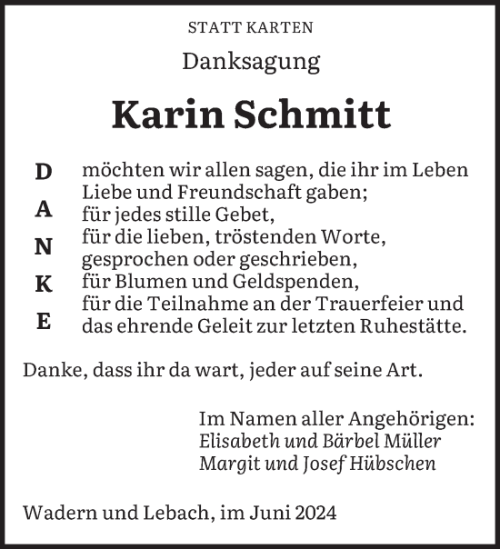 Traueranzeige von Karin Schmitt von saarbruecker_zeitung