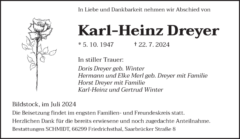  Traueranzeige für Karl-Heinz Dreyer vom 27.07.2024 aus saarbruecker_zeitung