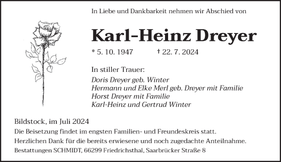 Traueranzeige von Karl-Heinz Dreyer von saarbruecker_zeitung