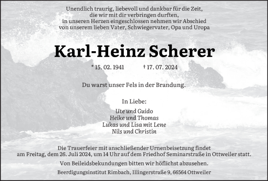 Traueranzeige von Karl-Heinz Scherer von saarbruecker_zeitung