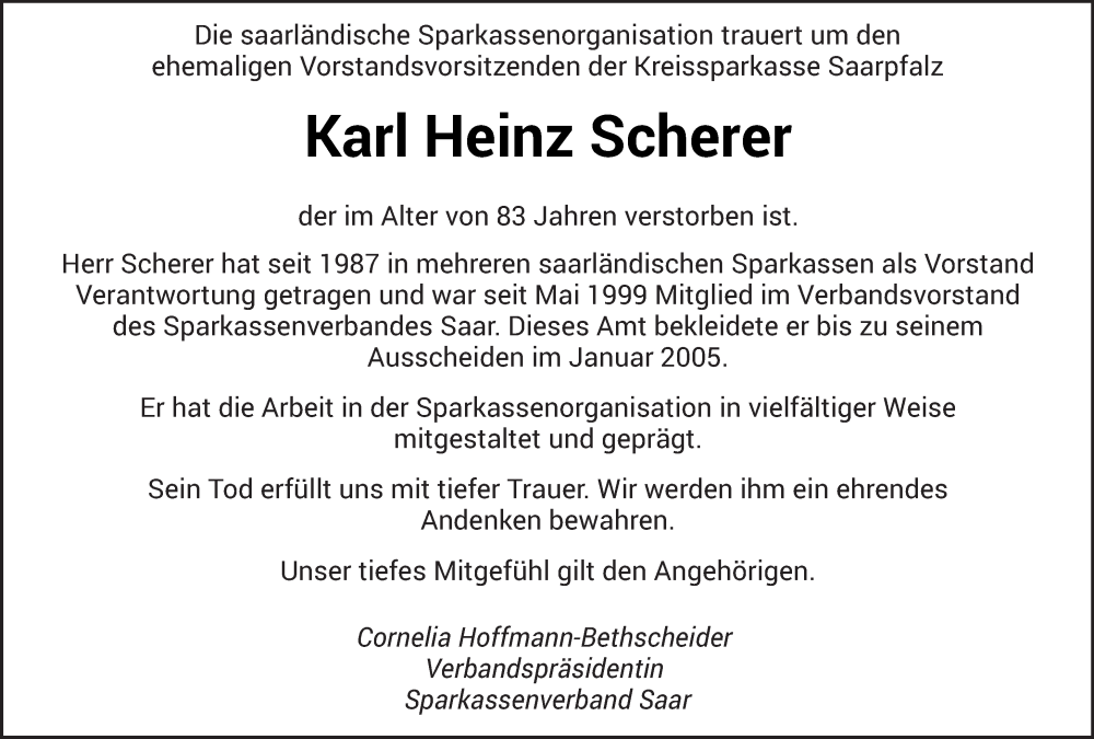  Traueranzeige für Karl Heinz Scherer vom 25.07.2024 aus saarbruecker_zeitung