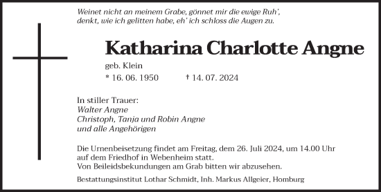 Traueranzeige von Katharina Charlotte Angne von saarbruecker_zeitung