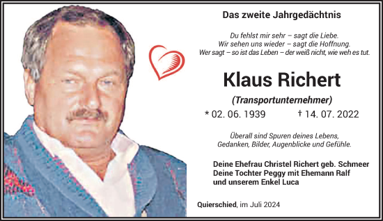 Traueranzeige von Klaus Richert von saarbruecker_zeitung