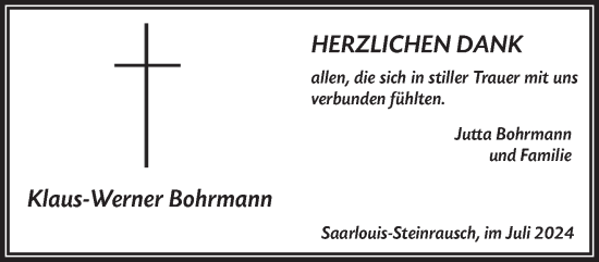 Traueranzeige von Klaus-Werner Bohrmann von saarbruecker_zeitung