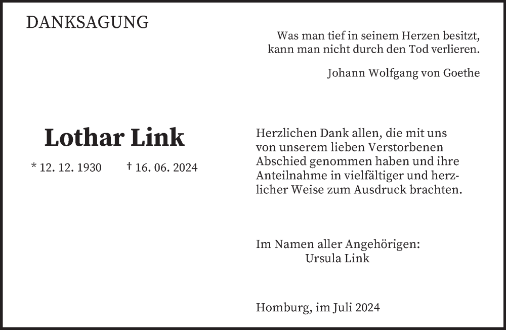  Traueranzeige für Lothar Link vom 12.07.2024 aus saarbruecker_zeitung