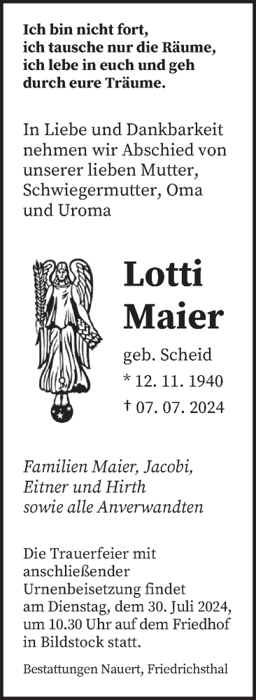 Traueranzeige von Lotti Maier von saarbruecker_zeitung
