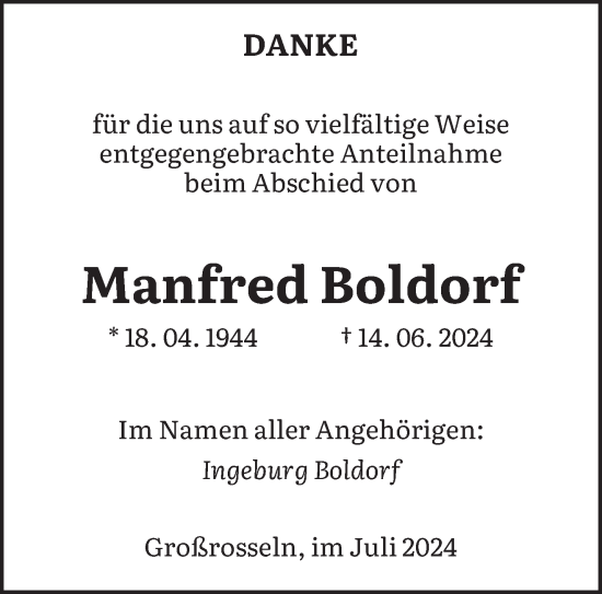 Traueranzeige von Manfred Boldorf von saarbruecker_zeitung