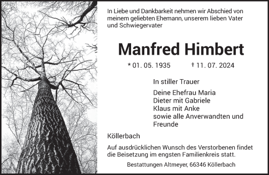 Traueranzeige von Manfred Himbert von saarbruecker_zeitung