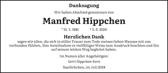 Traueranzeige von Manfred Hippchen von saarbruecker_zeitung