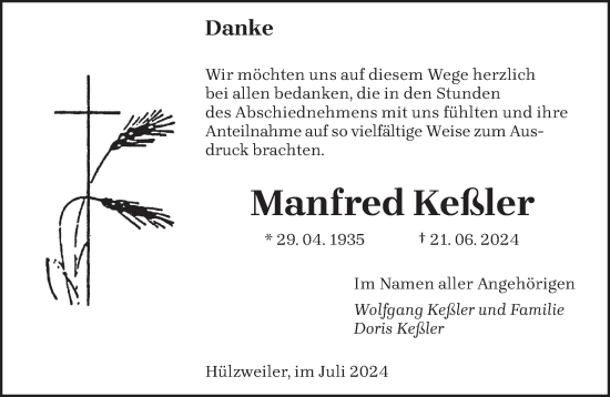 Traueranzeige von Manfred Keßler von saarbruecker_zeitung