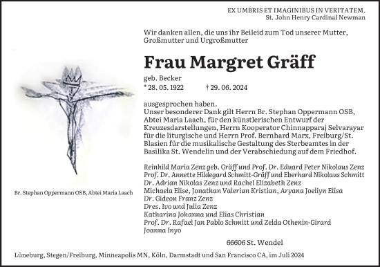 Traueranzeige von Margret Gräff von saarbruecker_zeitung