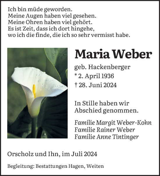 Traueranzeige von Maria Weber von saarbruecker_zeitung