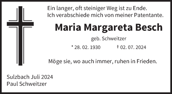 Traueranzeige von Maria Margareta Besch von saarbruecker_zeitung