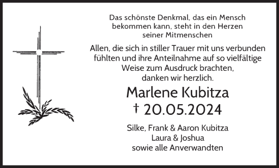 Traueranzeige von Marlene Kubitza von saarbruecker_zeitung