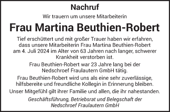 Traueranzeige von Martina Beuthien-Robert von saarbruecker_zeitung