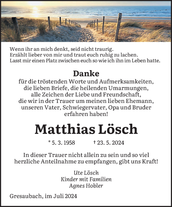 Traueranzeige von Matthias Lösch von saarbruecker_zeitung