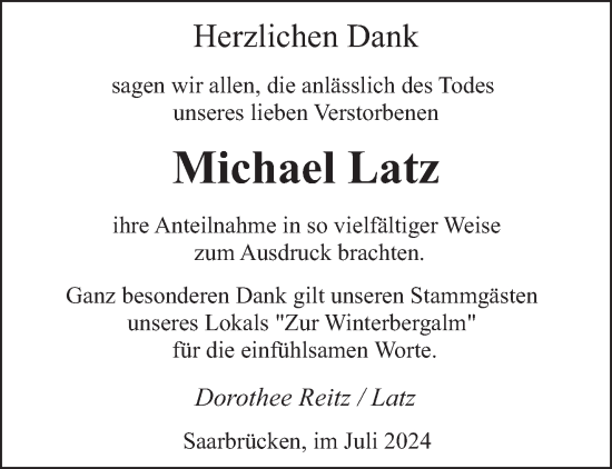 Traueranzeige von Michael Latz von saarbruecker_zeitung