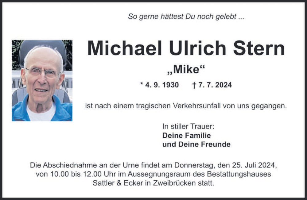  Traueranzeige für Michael Ulrich Stern vom 23.07.2024 aus saarbruecker_zeitung