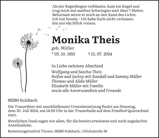 Traueranzeige von Monika Theis von saarbruecker_zeitung