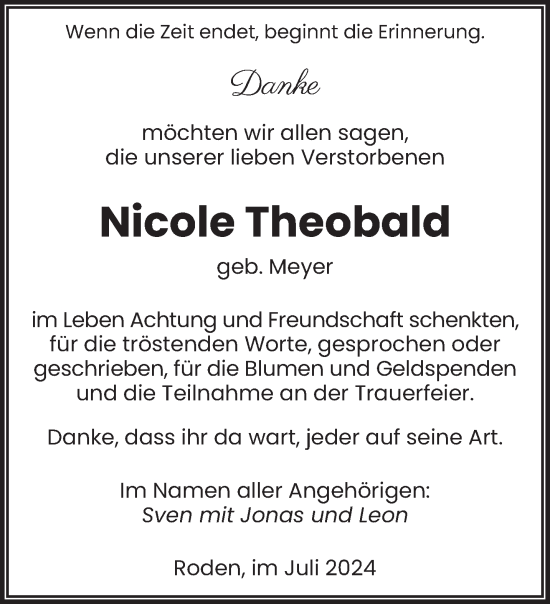 Traueranzeige von Nicole Theobald von saarbruecker_zeitung