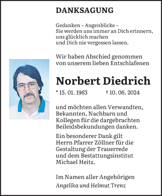 Traueranzeige von Norbert Diedrich von saarbruecker_zeitung