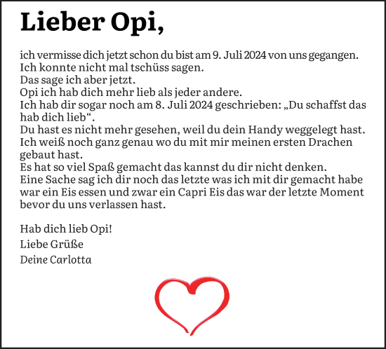 Traueranzeige von Opi  von saarbruecker_zeitung