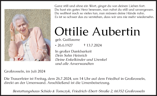 Traueranzeige von Ottilie Aubertin von saarbruecker_zeitung