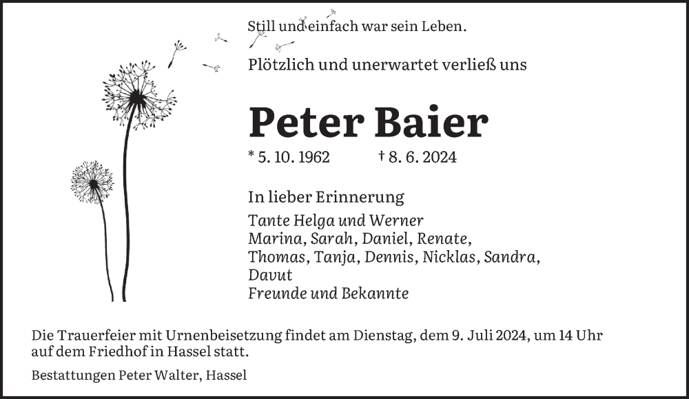  Traueranzeige für Peter Baier vom 06.07.2024 aus saarbruecker_zeitung