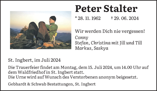 Traueranzeige von Peter Stalter von saarbruecker_zeitung