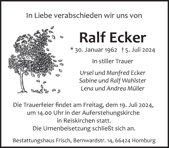 Traueranzeige von Ralf Ecker von saarbruecker_zeitung