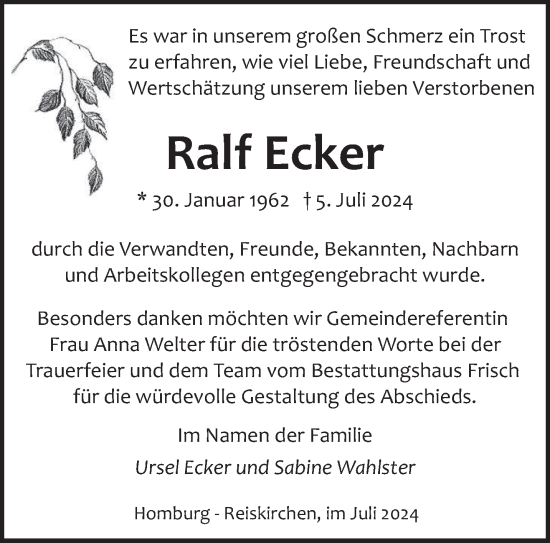 Traueranzeige von Ralf Ecker von saarbruecker_zeitung
