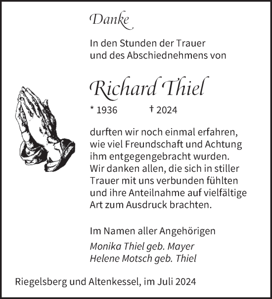 Traueranzeige von Richard Thiel von saarbruecker_zeitung