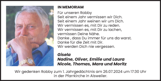 Traueranzeige von Robby  von saarbruecker_zeitung