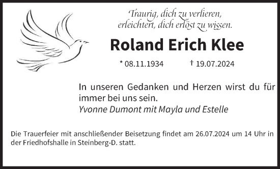 Traueranzeige von Roland Erich Klee von saarbruecker_zeitung