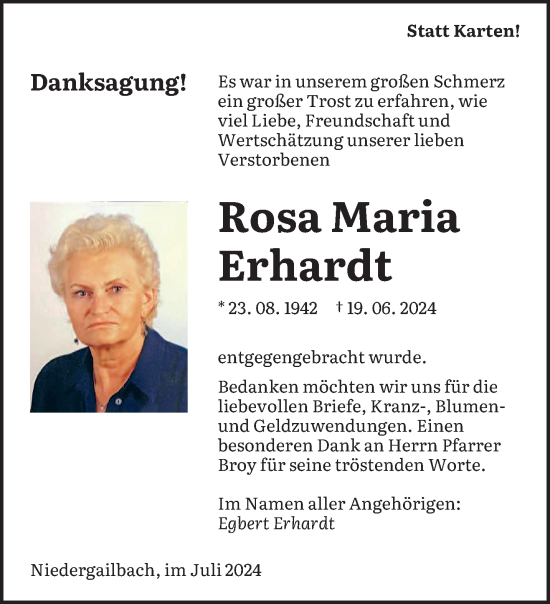Traueranzeige von Rosa Maria Erhardt von saarbruecker_zeitung