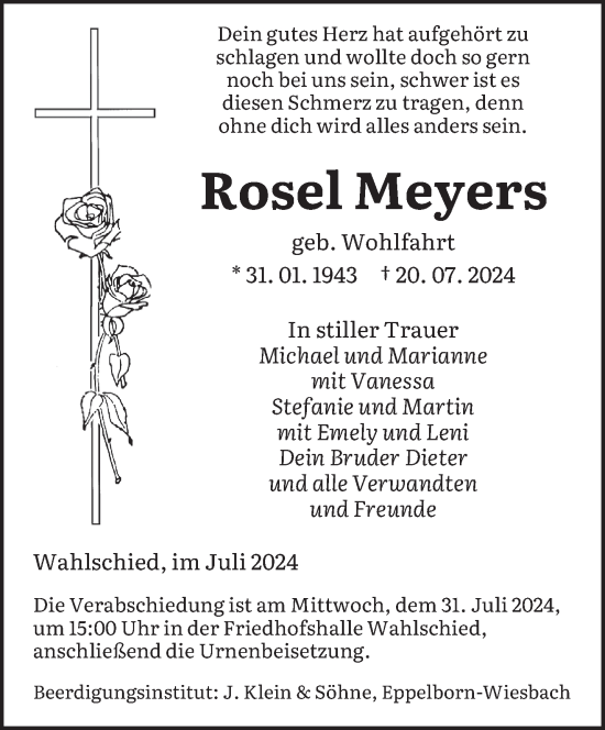 Traueranzeige von Rosel Meyers von saarbruecker_zeitung