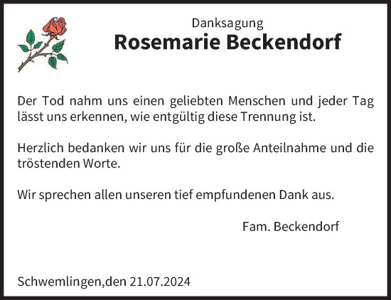 Traueranzeige von Rosemarie Beckendorf von saarbruecker_zeitung