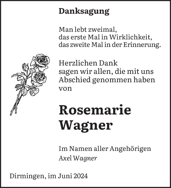 Traueranzeige von Rosemarie Wagner von saarbruecker_zeitung