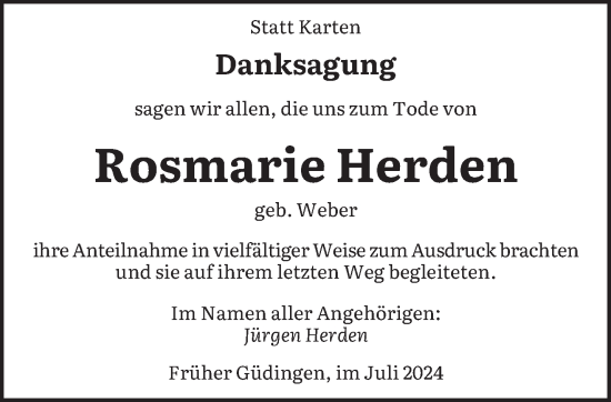 Traueranzeige von Rosmarie Herden von saarbruecker_zeitung