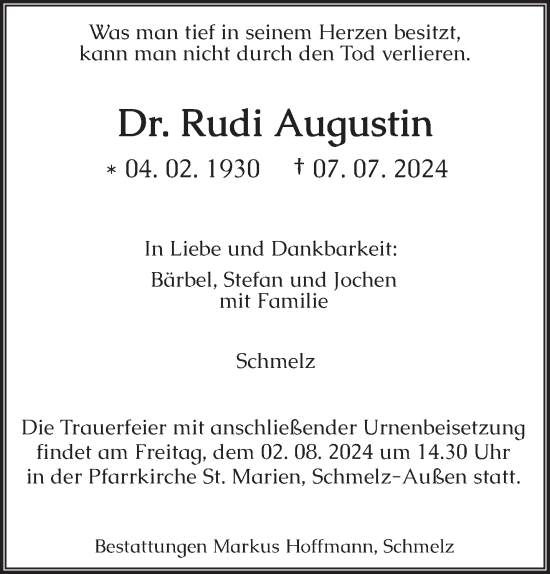 Traueranzeige von Rudi Augustin von saarbruecker_zeitung