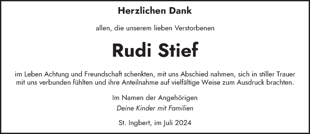  Traueranzeige für Rudi Stief vom 06.07.2024 aus saarbruecker_zeitung