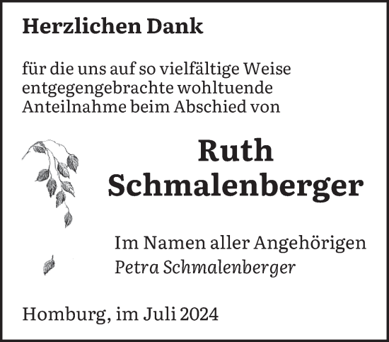 Traueranzeige von Ruth Schmalenberger von saarbruecker_zeitung