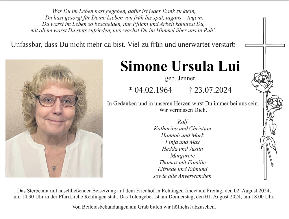  Traueranzeige für Simone Ursula Lui vom 30.07.2024 aus saarbruecker_zeitung