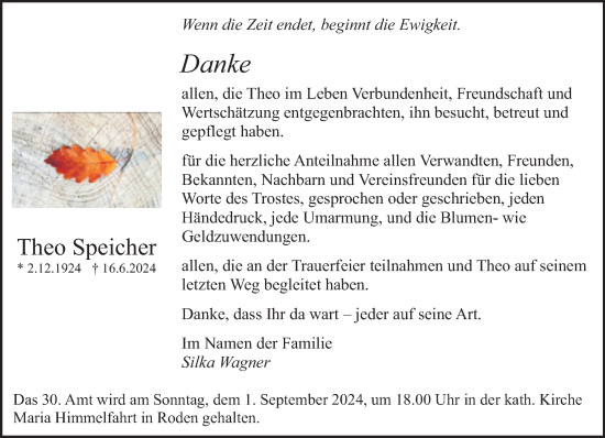 Traueranzeige von Theo Speicher von saarbruecker_zeitung
