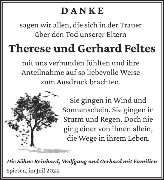 Traueranzeige von Therese und Gerhard Feltes von saarbruecker_zeitung